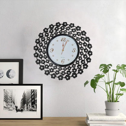 Crystal Flower Wall Clock – 45 cm, Black Metal Frame, Pack of 2 - photo 7