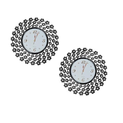 Crystal Flower Wall Clock – 45 cm, Black Metal Frame, Pack of 2