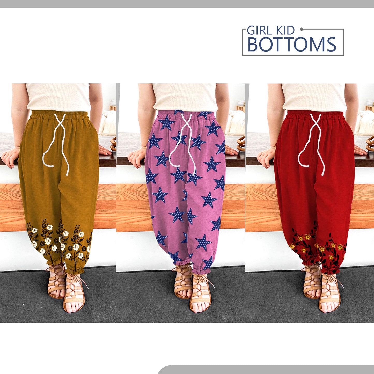 Kids Floral Print Flared bottoms Soft Cotton Pull-On  Bottom~1287