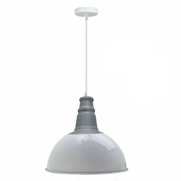 Rubber Cable Pendant Light – Coloured E27 Holder, Dome or Wide Shade - Grey, Dome 30 cm White, Without Bulb