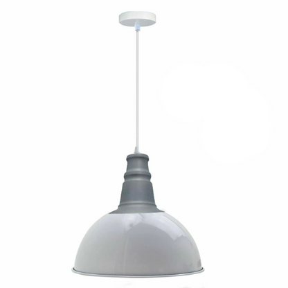 Rubber Cable Pendant Light – Coloured E27 Holder, Dome or Wide Shade - Grey, Dome 30 cm White, Without Bulb