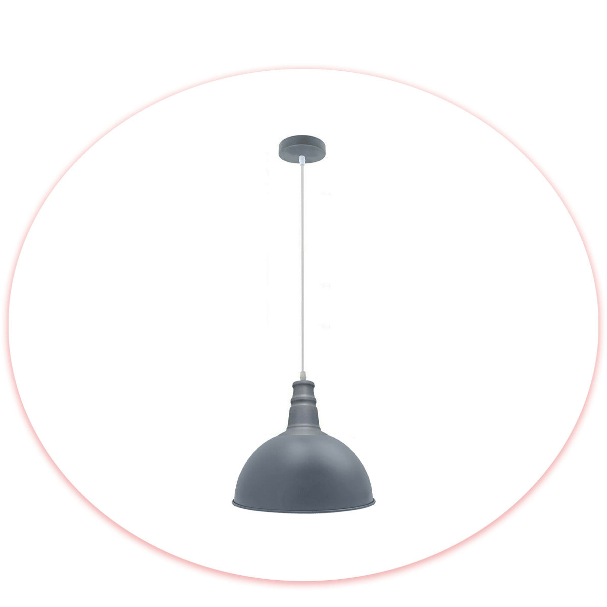 Rubber Cable Pendant Light – Coloured E27 Holder, Dome or Wide Shade - Grey, Dome 40 cm Grey, Without Bulb