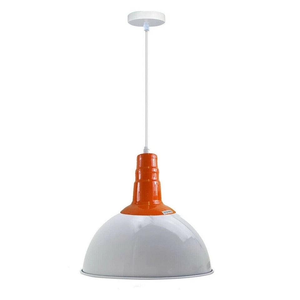 Rubber Cable Pendant Light – Coloured E27 Holder, Dome or Wide Shade - Orange, Dome 30 cm White, Without Bulb