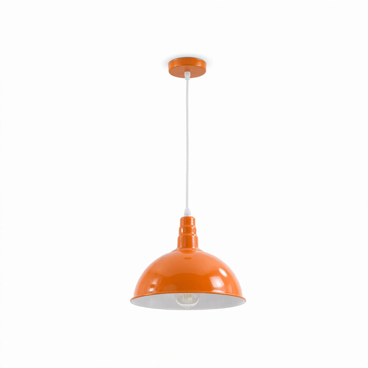 Rubber Cable Pendant Light – Coloured E27 Holder, Dome or Wide Shade - Orange, Dome 30 cm Orange, Without Bulb