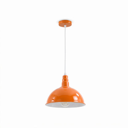 Rubber Cable Pendant Light – Coloured E27 Holder, Dome or Wide Shade - Orange, Dome 30 cm Orange, Without Bulb