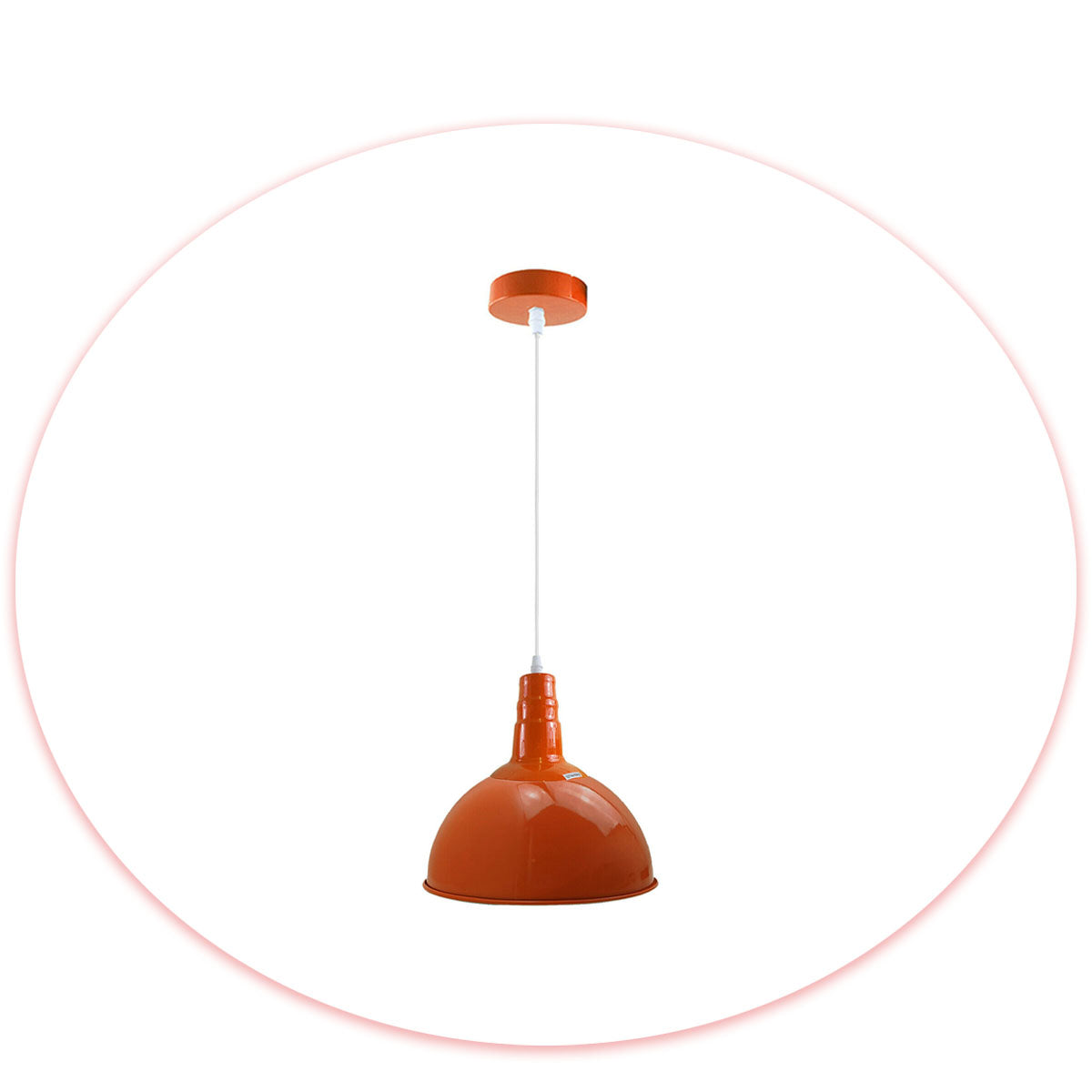 Rubber Cable Pendant Light – Coloured E27 Holder, Dome or Wide Shade - Orange, Dome 40 cm Orange, Without Bulb