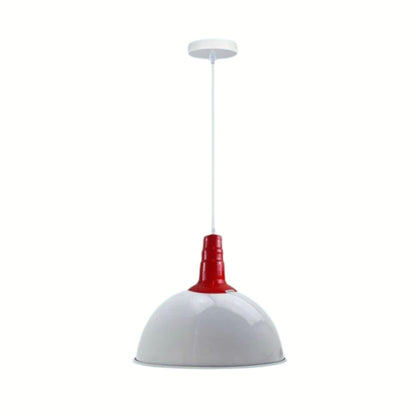 Rubber Cable Pendant Light – Coloured E27 Holder, Dome or Wide Shade - Red, Dome 30 cm White, Without Bulb