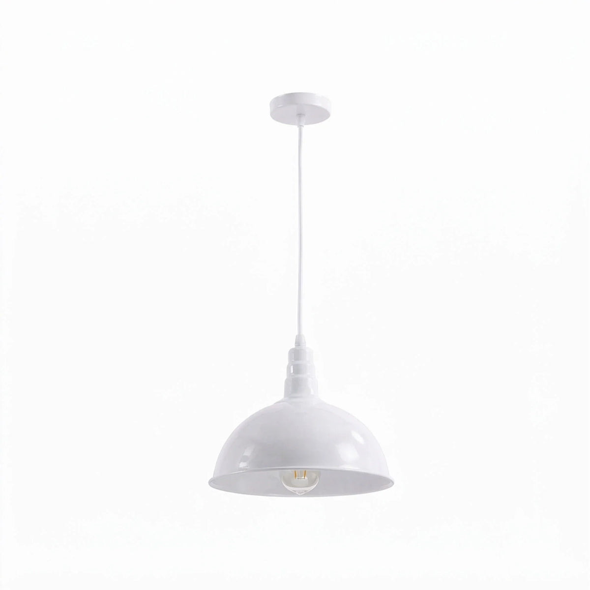 Rubber Cable Pendant Light – Coloured E27 Holder, Dome or Wide Shade - White, Dome 30 cm White, Without Bulb