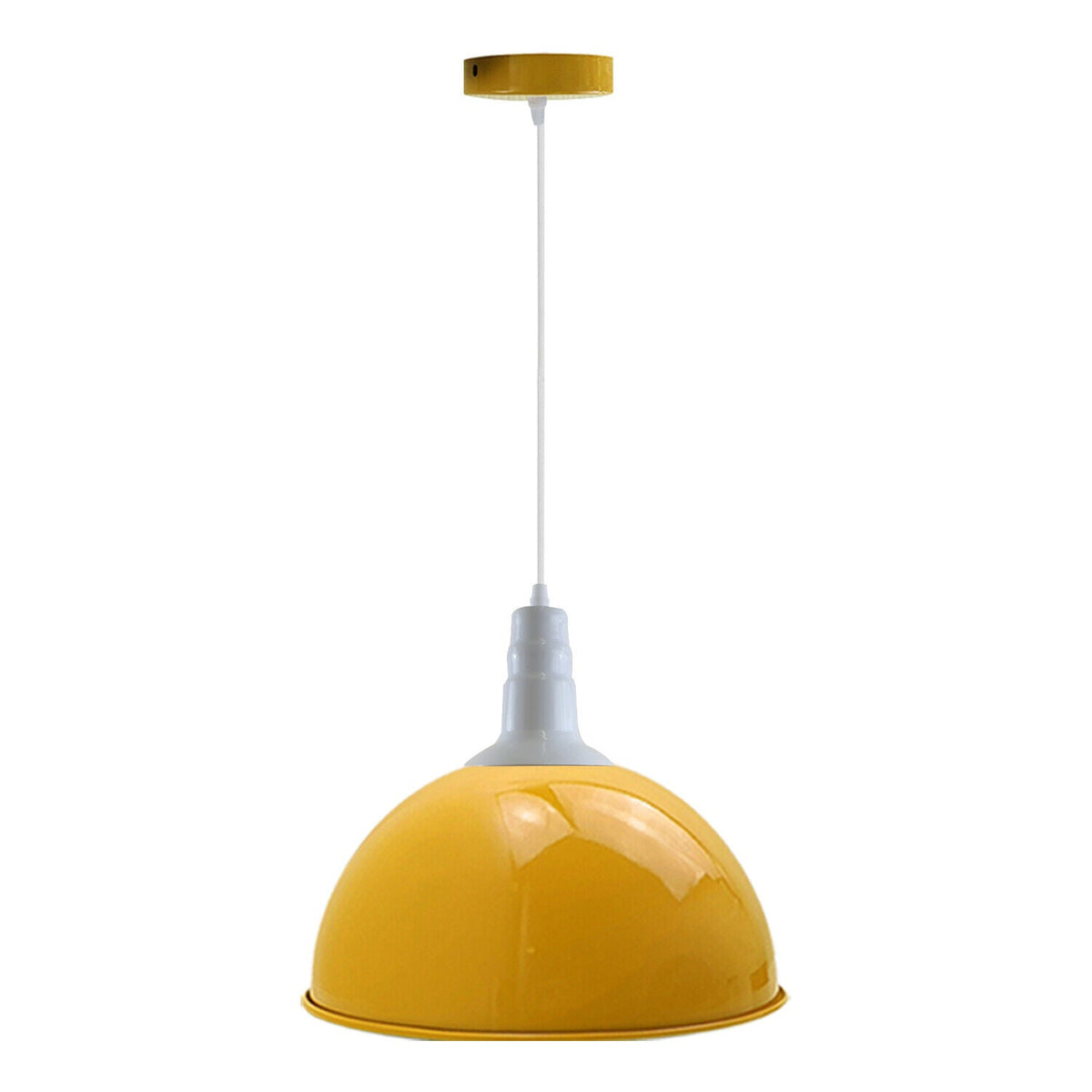 Rubber Cable Pendant Light – Coloured E27 Holder, Dome or Wide Shade - White, Dome 40 cm Yellow, Without Bulb