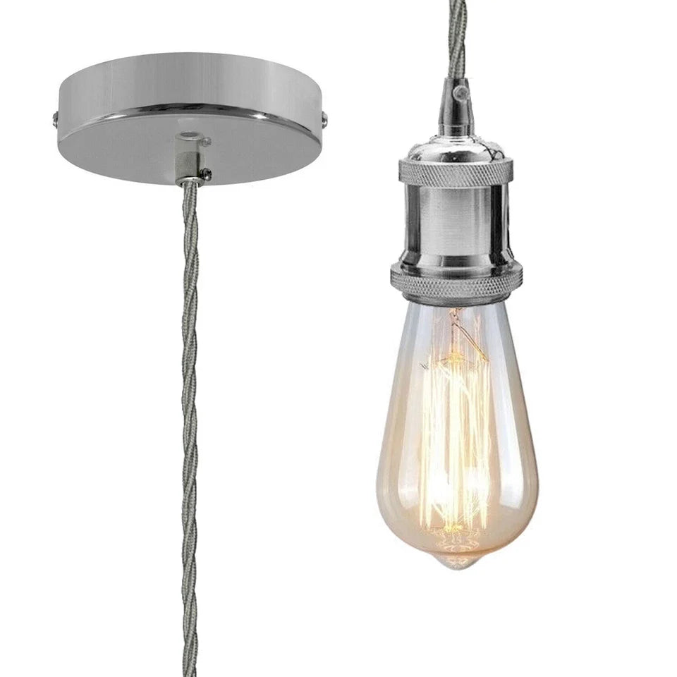 Grey Twisted Cable Pendant Light Set – 1m, Chrome or White E27