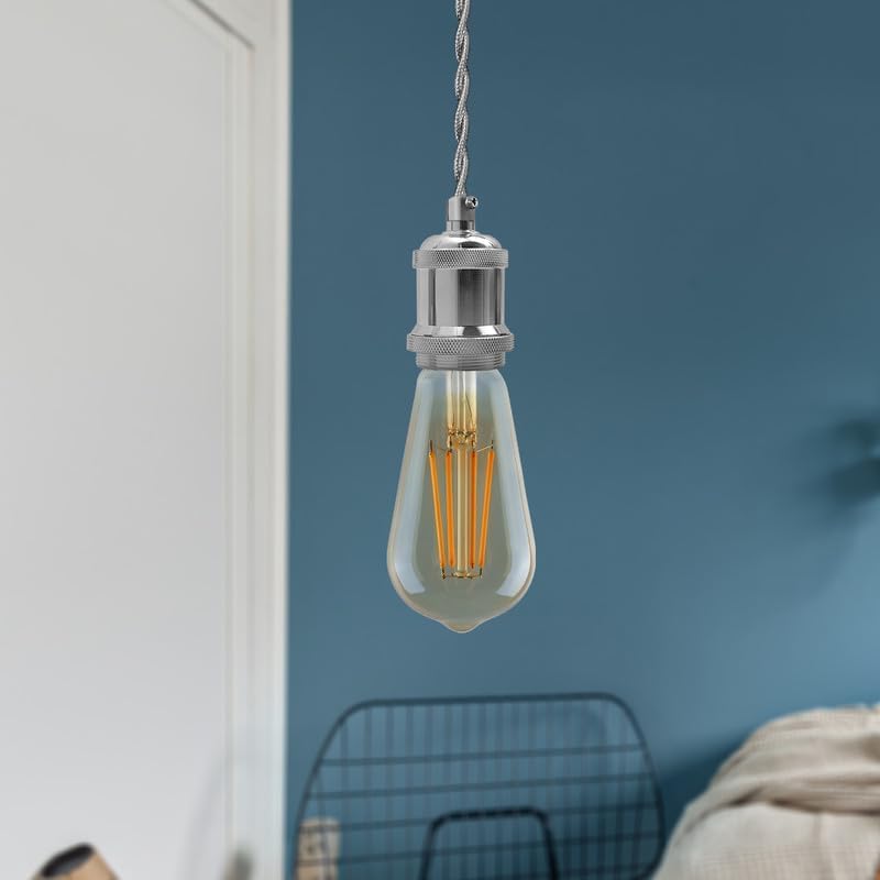 Grey Twisted Cable Pendant Light Set – 1m, Chrome or White E27 - photo 4