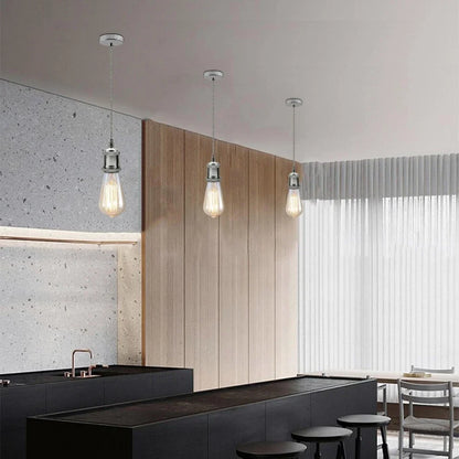 Grey Twisted Cable Pendant Light Set – 1m, Chrome or White E27 - photo 5