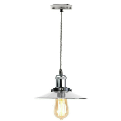 Grey Twisted Cable Pendant Light Set – 1m, Chrome or White E27 - Chrome, Flat Satin Nickel, Without Bulb