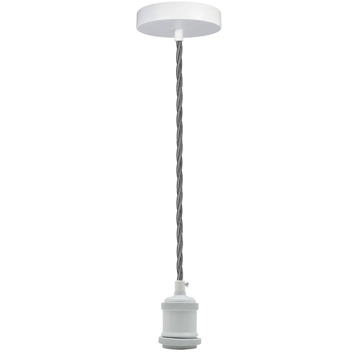 Grey Twisted Cable Pendant Light Set – 1m, Chrome or White E27 - White, No Shade, Without Bulb