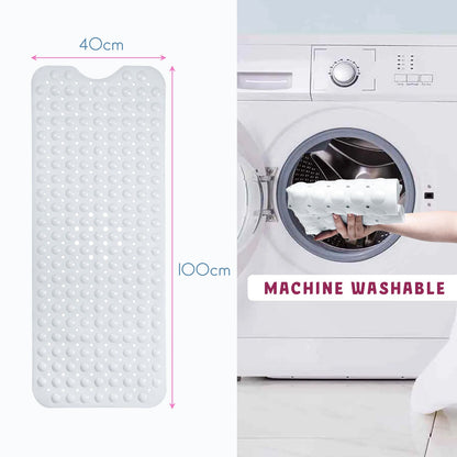 Non-Slip Shower Mat 100 x 40 cm – Suction Cups, Drain Holes, Blue, Pink or White - photo 3