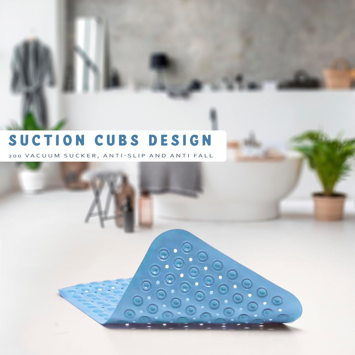 Non-Slip Shower Mat 100 x 40 cm – Suction Cups, Drain Holes, Blue, Pink or White - photo 4