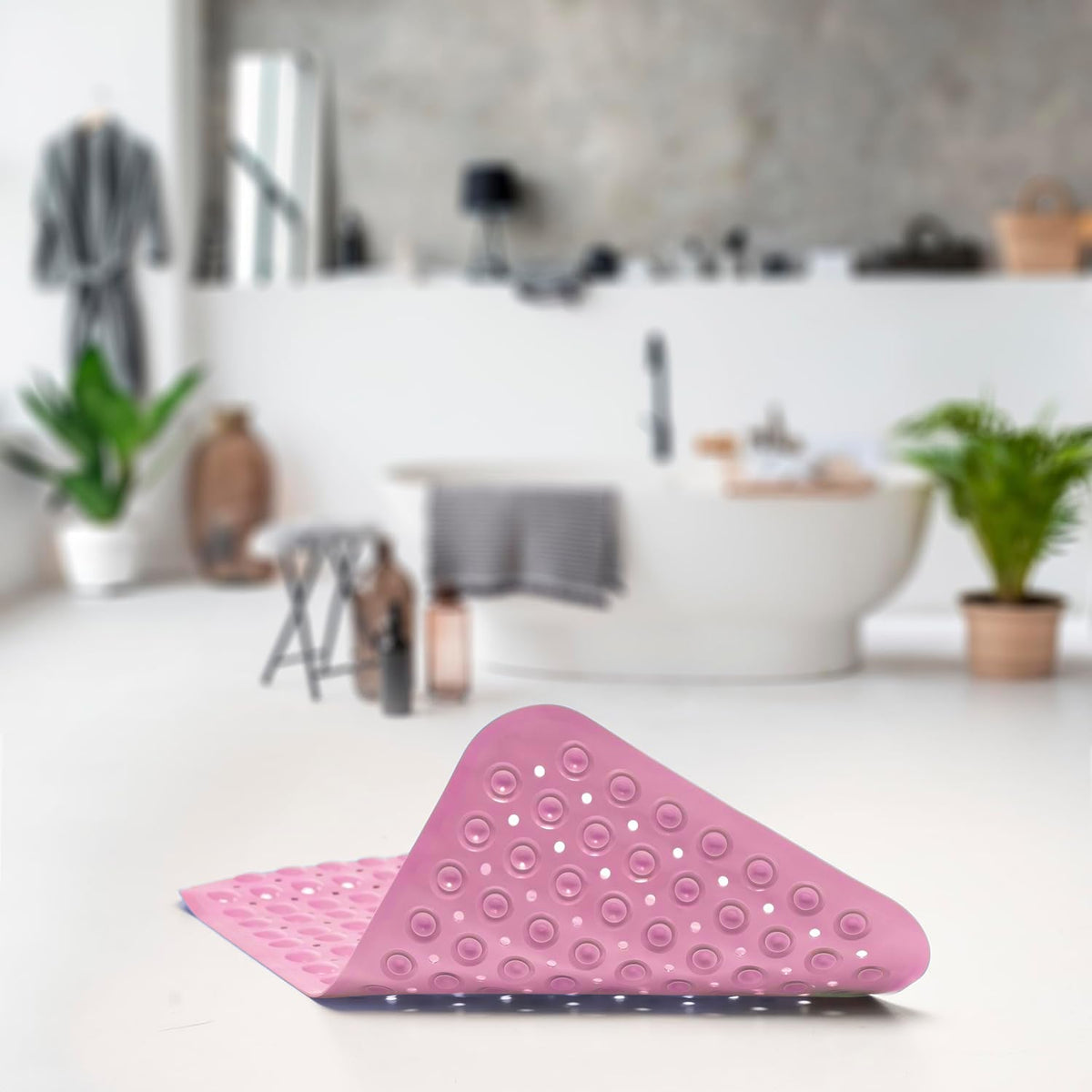 Non-Slip Shower Mat 100 x 40 cm – Suction Cups, Drain Holes, Blue, Pink or White - photo 8