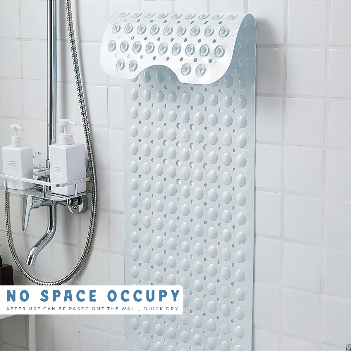 Non-Slip Shower Mat 100 x 40 cm – Suction Cups, Drain Holes, Blue, Pink or White - photo 10
