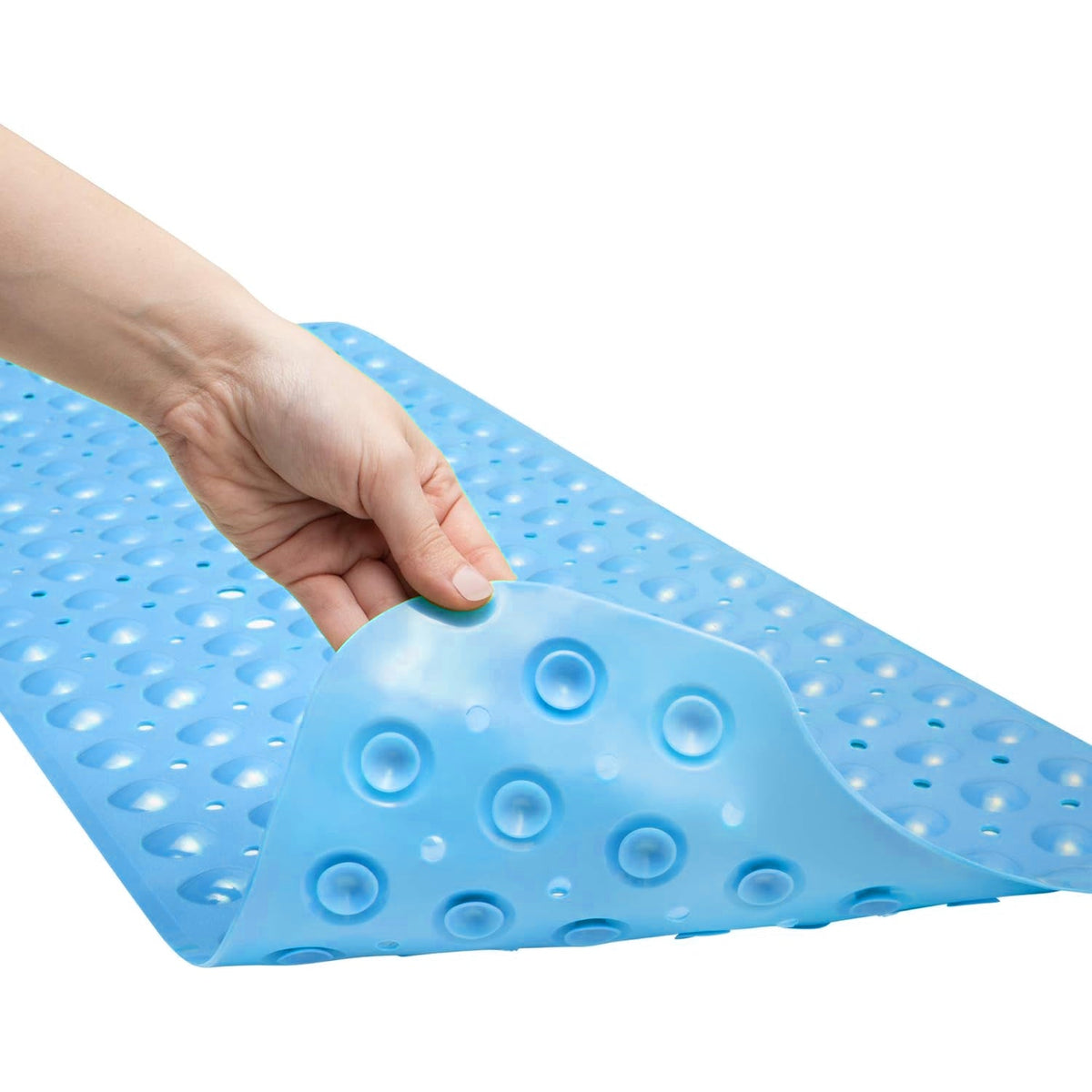 Non-Slip Shower Mat 100 x 40 cm – Suction Cups, Drain Holes, Blue, Pink or White - Blue