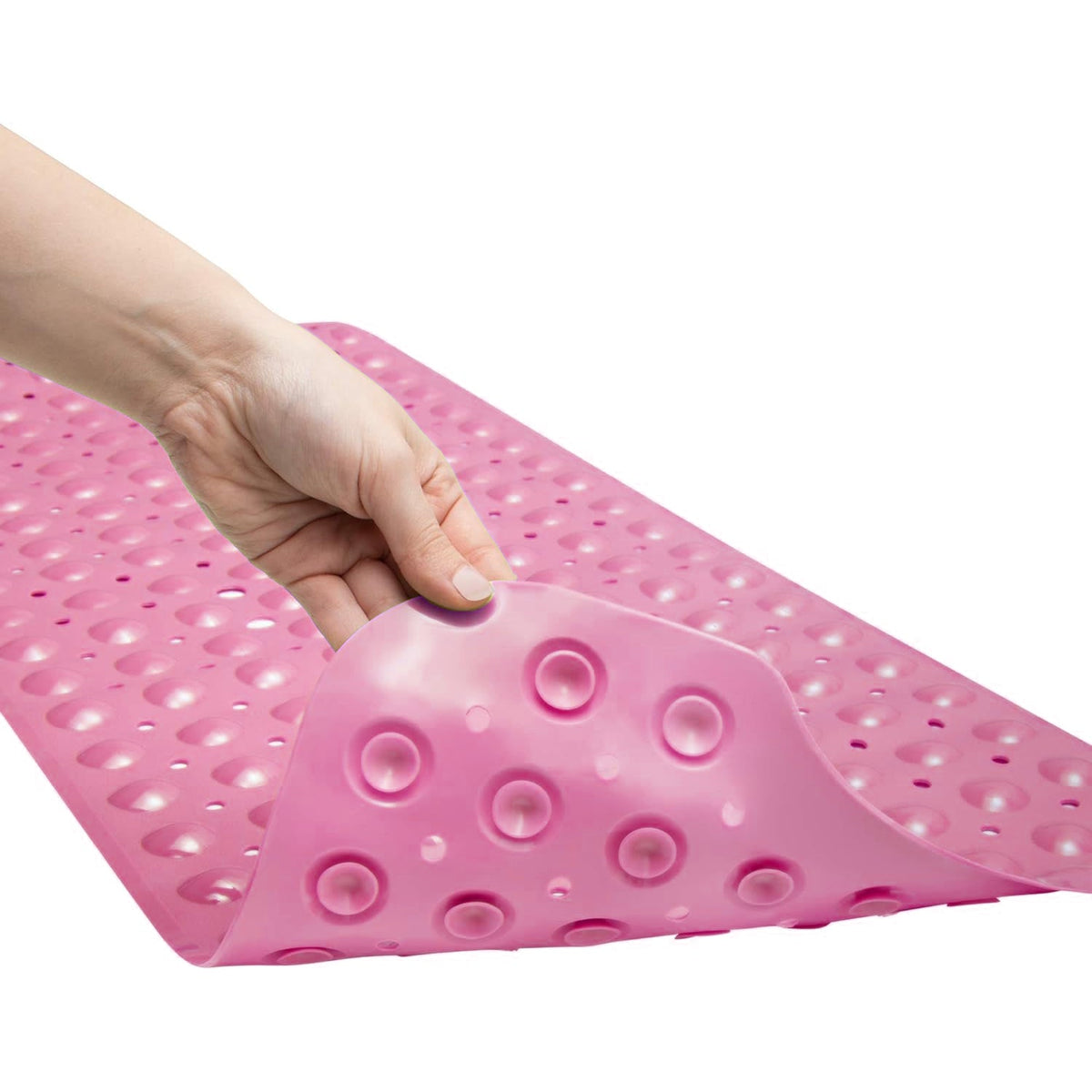 Non-Slip Shower Mat 100 x 40 cm – Suction Cups, Drain Holes, Blue, Pink or White - Pink