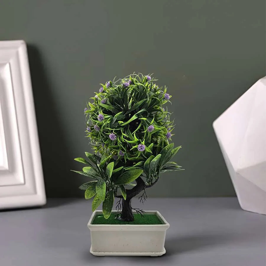 Artificial Bonsai Trees – Set of 2, Lilac Flowers, 27 cm, White Pots - photo 2