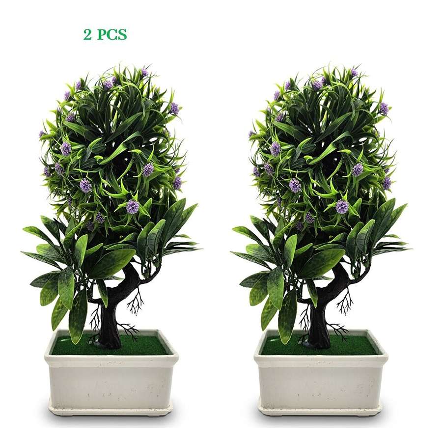 Artificial Bonsai Trees – Set of 2, Lilac Flowers, 27 cm, White Pots - photo 3
