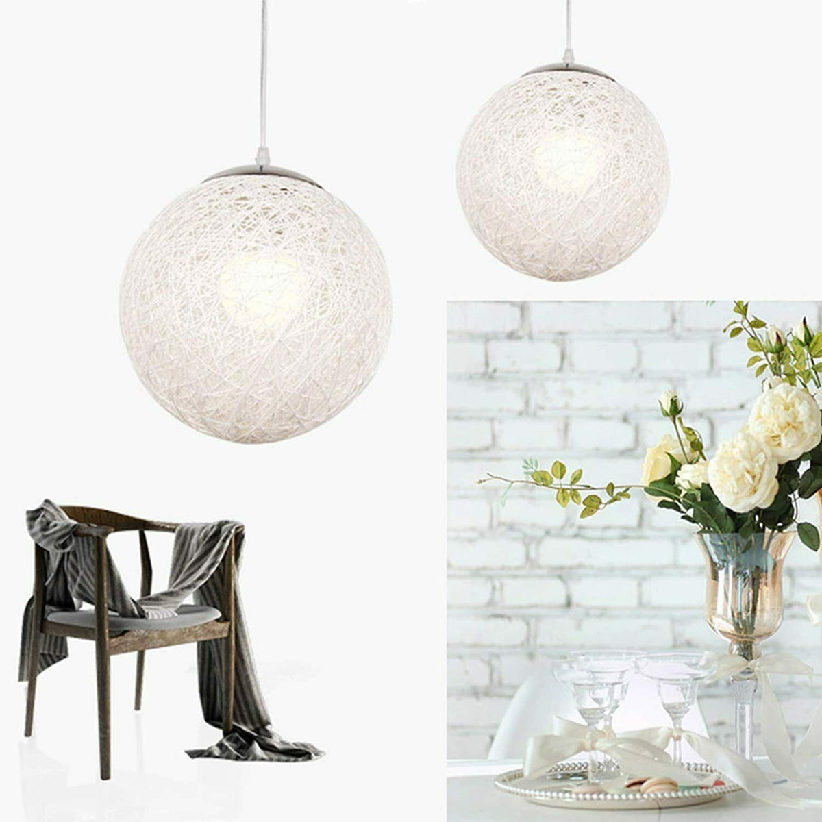2-Light Rattan Ball Pendant – 20 cm Woven Shades, 7 Colours - photo 5