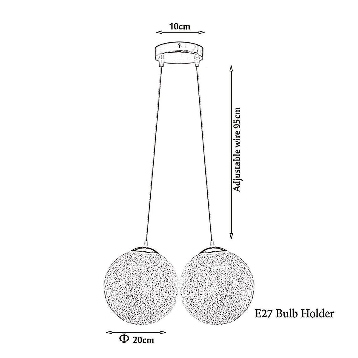 2-Light Rattan Ball Pendant – 20 cm Woven Shades, 7 Colours - photo 2