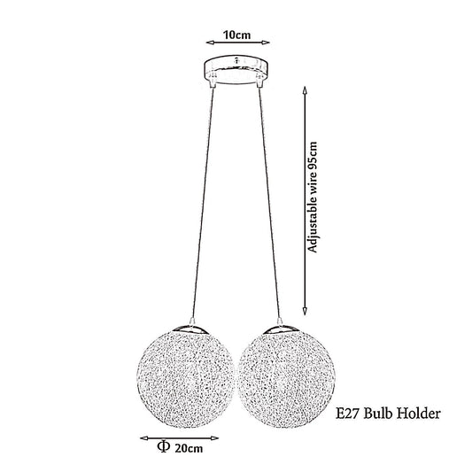 2-Light Rattan Ball Pendant – 20 cm Woven Shades, 7 Colours - photo 2