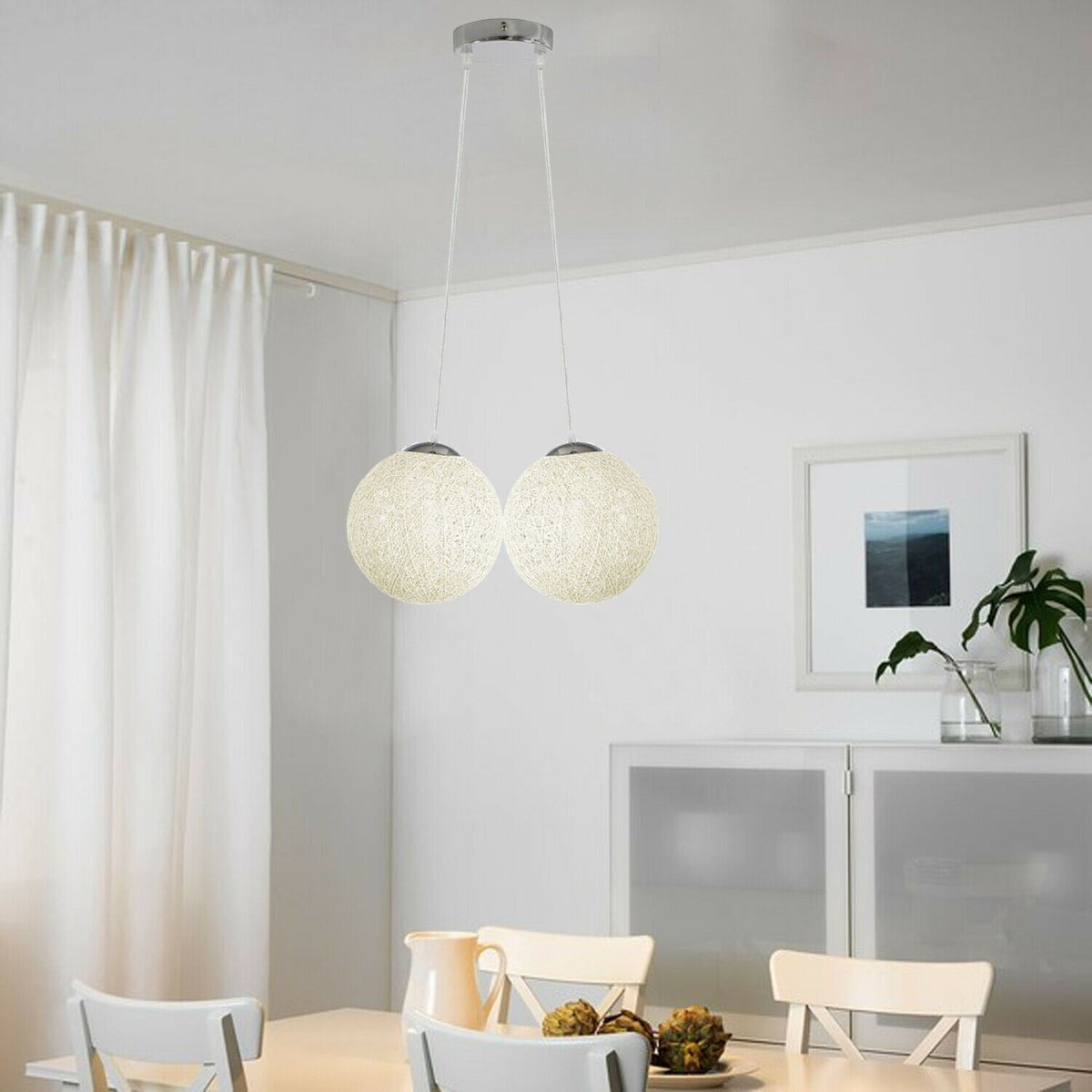 2-Light Rattan Ball Pendant – 20 cm Woven Shades, 7 Colours - photo 4