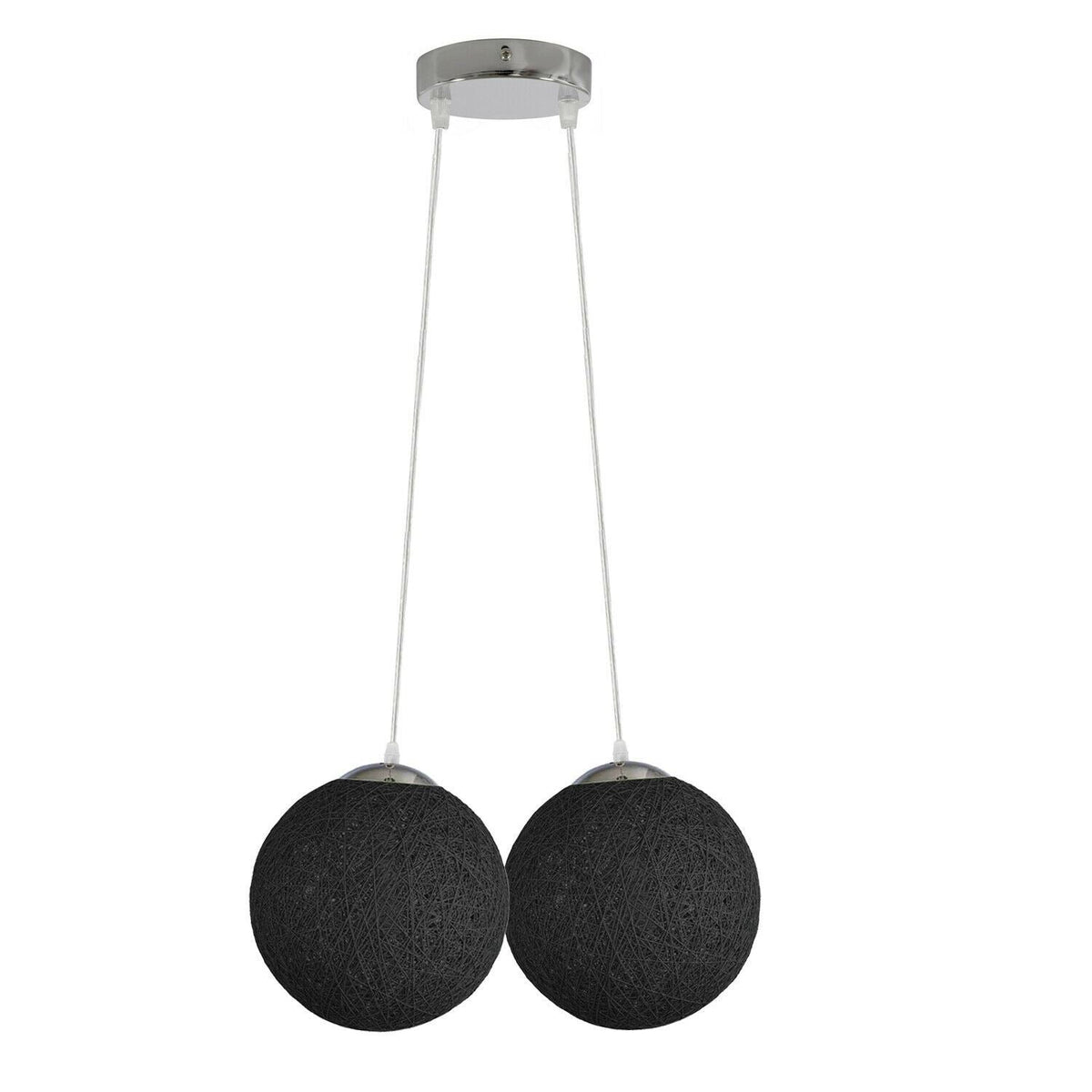 2-Light Rattan Ball Pendant – 20 cm Woven Shades, 7 Colours - Chrome, Rattan Ball Black, Without Bulb