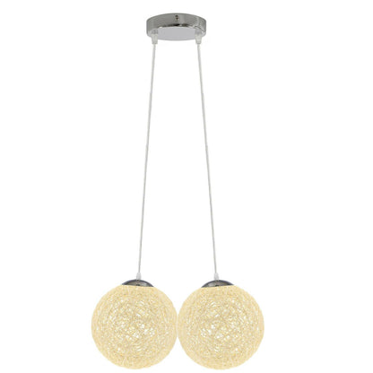 2-Light Rattan Ball Pendant – 20 cm Woven Shades, 7 Colours - Chrome, Rattan Ball Cream, Without Bulb