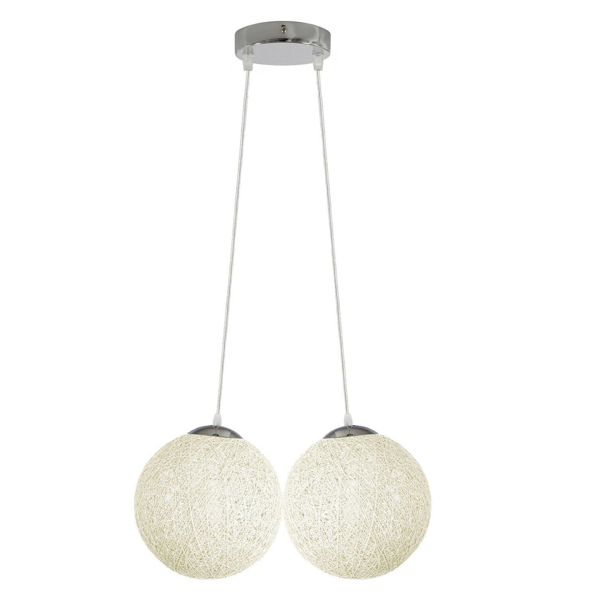 2-Light Rattan Ball Pendant – 20 cm Woven Shades, 7 Colours - Chrome, Rattan Ball White, Without Bulb