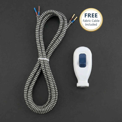 2 Core Fabric Lamp Cable with 16A Inline Rocker Switch - Black & White