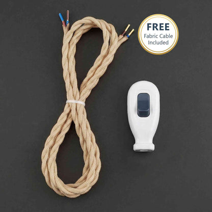 2 Core Fabric Lamp Cable with 16A Inline Rocker Switch - Light Gold