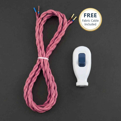2 Core Fabric Lamp Cable with 16A Inline Rocker Switch - Shiny Pink