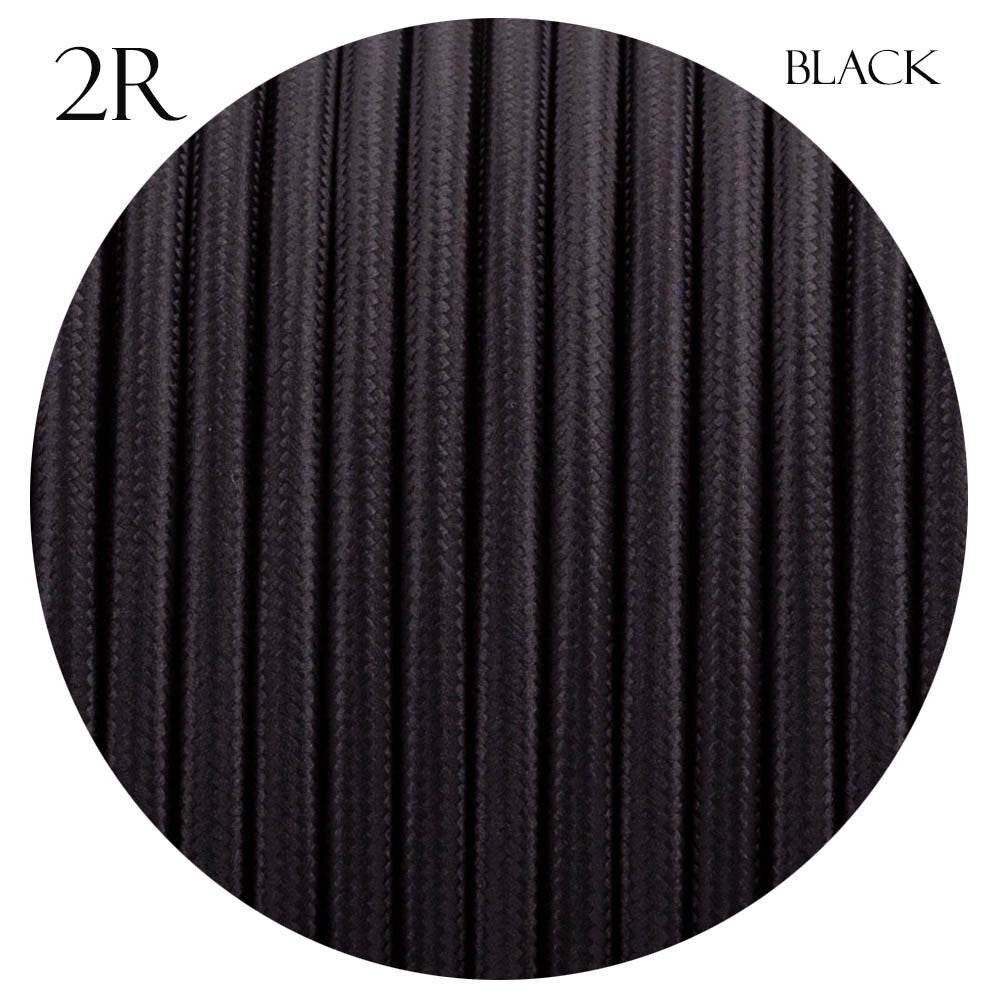 2 Core Round Fabric Cable 0.75mm – 1 m to 4 m - Black, 2 m