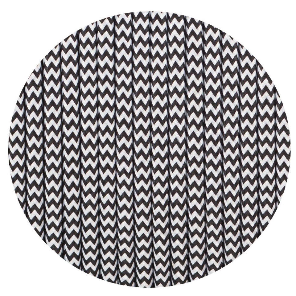 2 Core Round Fabric Cable 0.75mm – 1 m to 4 m - Black & White, 2 m