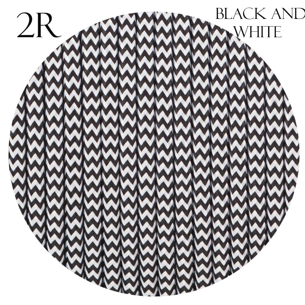 2 Core Round Fabric Cable 0.75mm – 1 m to 4 m - Black & White, 3 m
