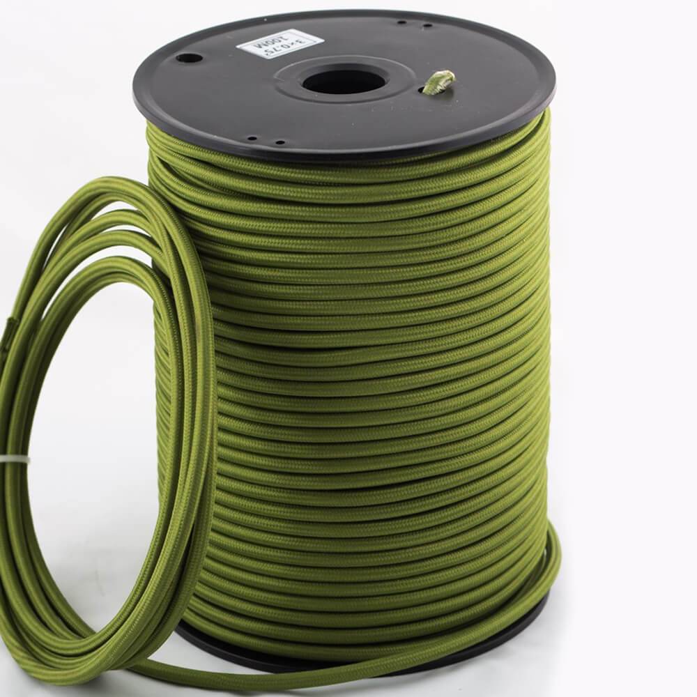 2 Core Round Fabric Cable 0.75mm – 5 m to 15 m - Army Green, 5 m