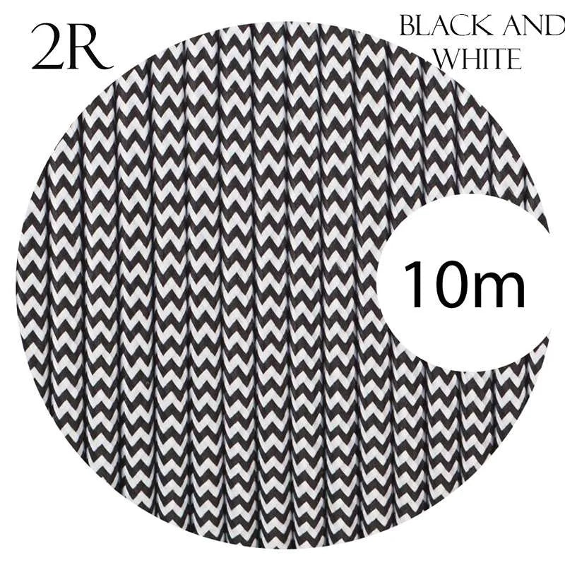 2 Core Round Fabric Cable 0.75mm – 5 m to 15 m - Black & White, 10 m