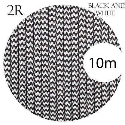 2 Core Round Fabric Cable 0.75mm – 5 m to 15 m - Black & White, 10 m