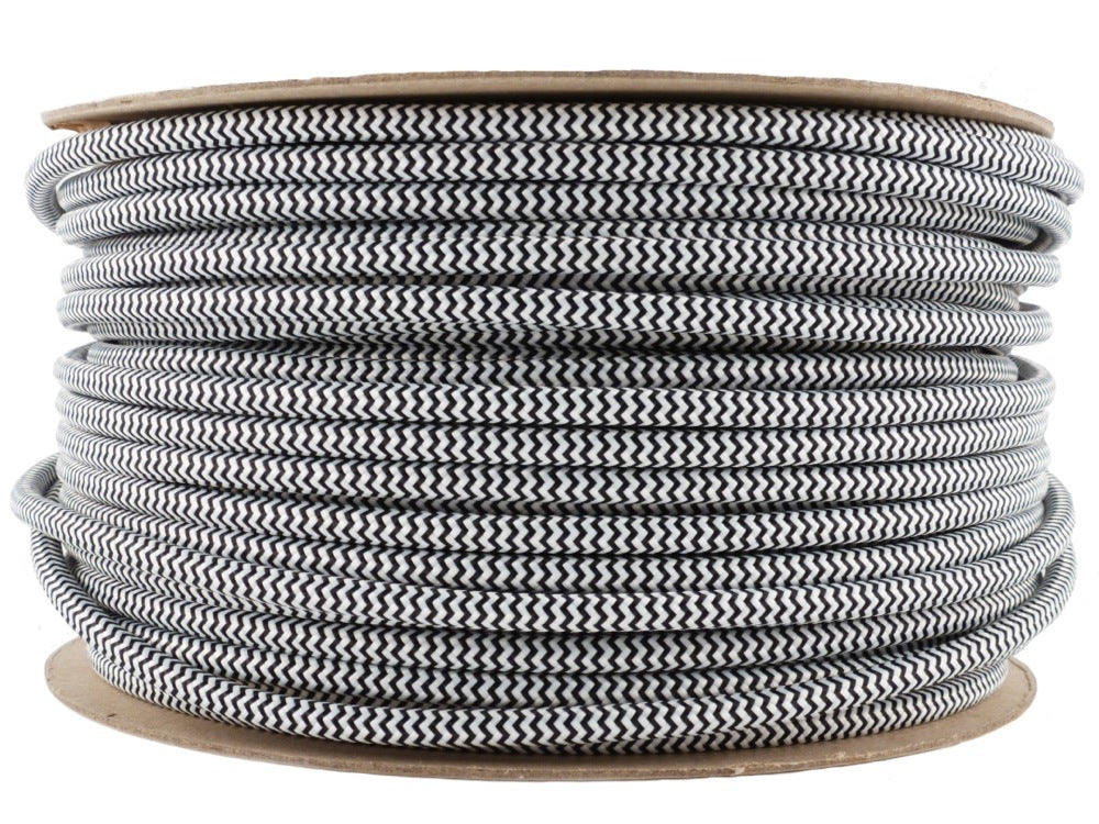 2 Core Round Fabric Cable 0.75mm – 5 m to 15 m - Black & White, 5 m