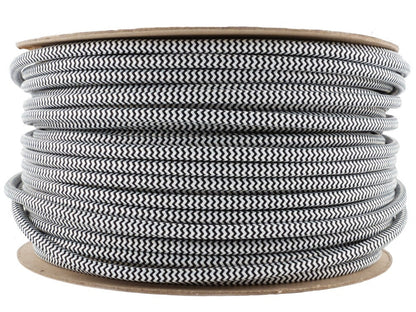 2 Core Round Fabric Cable 0.75mm – 5 m to 15 m - Black & White, 5 m