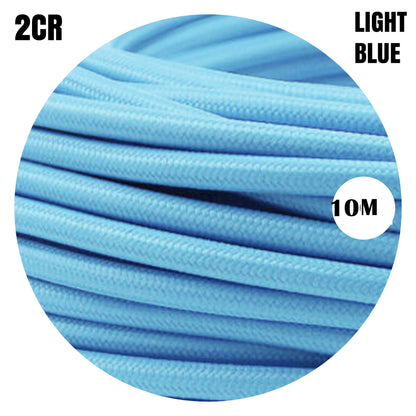 2 Core Round Fabric Cable 0.75mm – 5 m to 15 m - Light Blue, 10 m