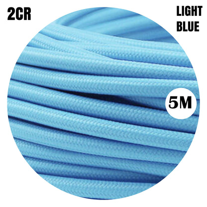 2 Core Round Fabric Cable 0.75mm – 5 m to 15 m - Light Blue, 5 m
