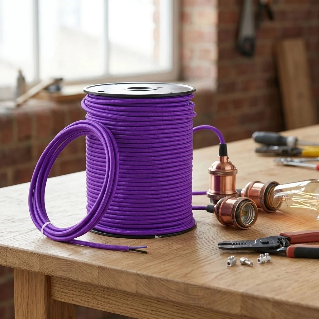 2 Core Round Fabric Cable 0.75mm – 5 m to 15 m - Purple, 5 m