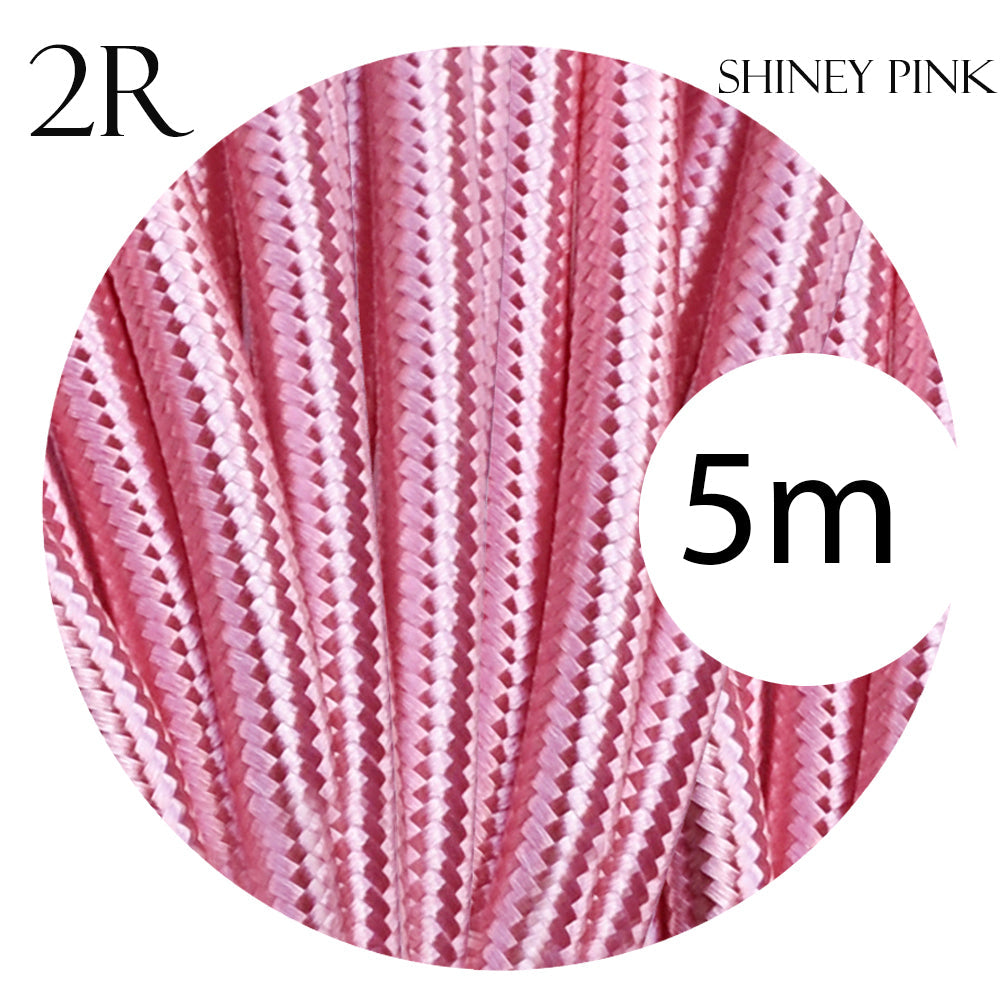 2 Core Round Fabric Cable 0.75mm – 5 m to 15 m - Shiny Pink, 5 m