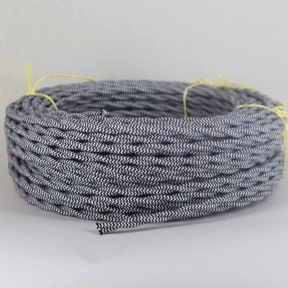 2 Core Twisted Fabric Cable 0.75mm – 1 m to 4 m - Black & White, 2 m