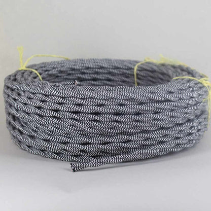 2 Core Twisted Fabric Cable 0.75mm – 1 m to 4 m - Black & White, 2 m